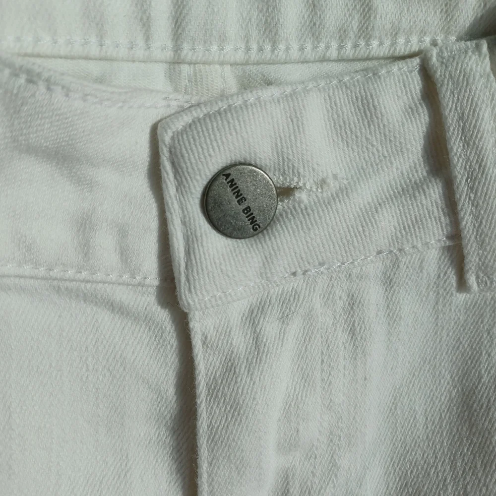 NWT Anine Bing Jeans Skinny White Knee Slit Frayed Low Rise Grunge Indie Sleeze - Picture 8 of 16